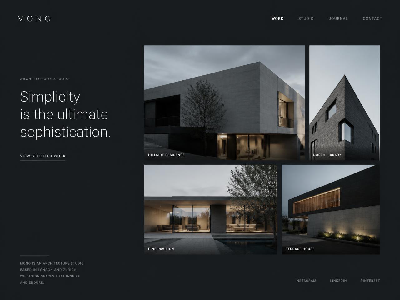 Anteprima del concept di sito web MONO — Architecture Studio