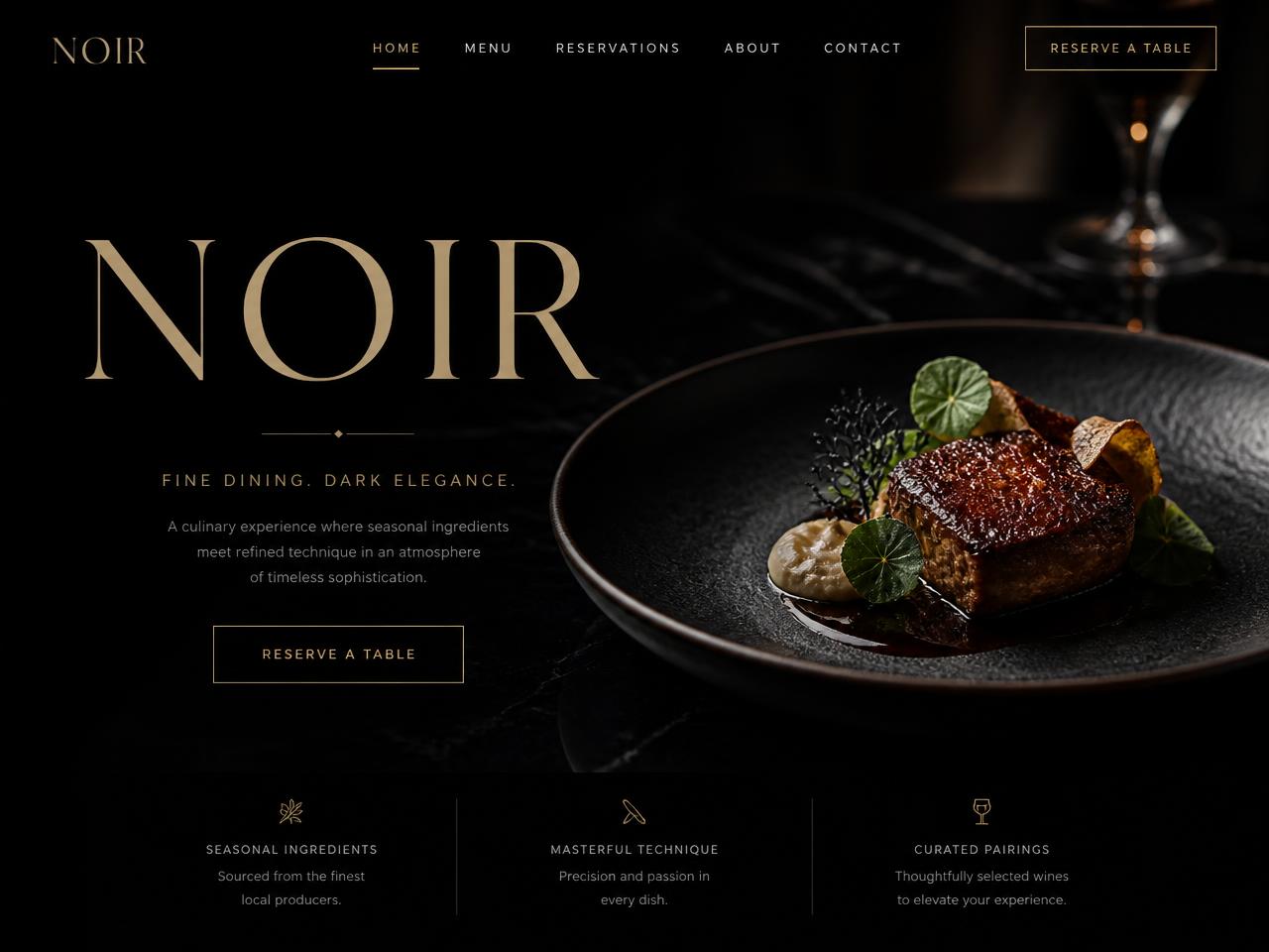 Anteprima del concept di sito web NOIR — Fine Dining